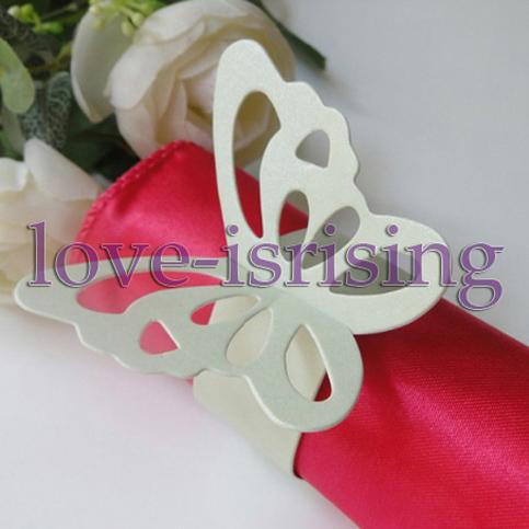 High Quality-Free Shipping-50pcs Light Green Color Vintage Style Paper Butterfly Napkin Rings Wedding Bridal Shower Napkin holder