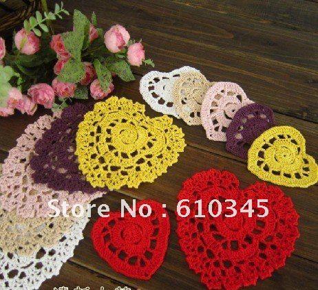 Free shipping Heart Design hand made Crochet Doily,cup mat,coaste,crochet applique 9CMX8CM 20PCS/LOT