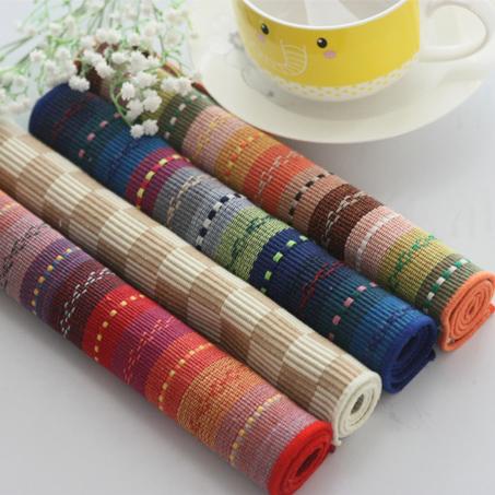 Free Shipping Colorful fashion pure stripe placemat table mat fabric western pad coasters disc pads dining table mat Pure cotton