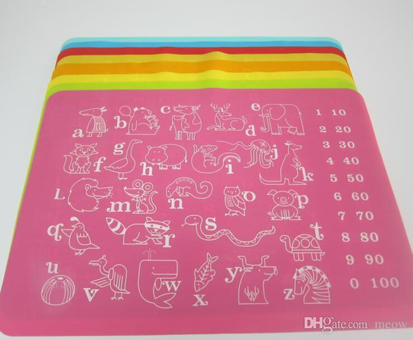 Silicone Dinner Mat Placemat Pad Soft Nonstick Kitchen Rolling Table Mat Cartoon Animal Alphabet Numbers 40*30cm for Kids Baby