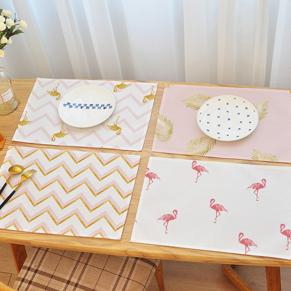 45*35cm pink girl heart placemat flamingo love tableware pad dressing table cloth universal cover towel