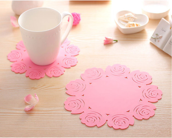 Rubber Rose Cup Coaster Cup Mat 3 size porta copos Cushion Holder Drink cup Placemat coffee pad Saucer Pot mat