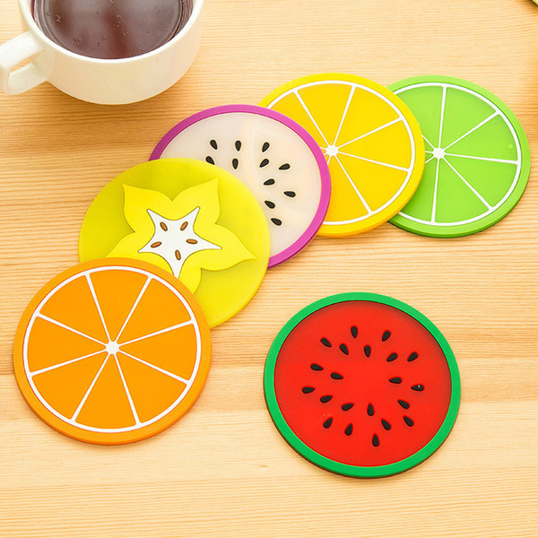 Free Shipping Colorful Hot Drink Holder Jelly Colorful Fruit Shape Coasters Creative Skid Insulation Silicone Gel Cup Mat Pad Placemat LH8s