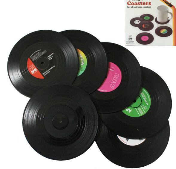 Fashion Hot 6 Pcs/set Home Table Cup Mat Creative Decor Coffee Drink Placemat Spinning Retro Vinyl CD Record Drinks Coasters