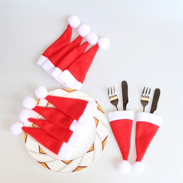 NEW Cute Candy Christmas Hat Cutlery Bag Pocket Fork Knife Holder Table Dinner Decoration for Home New Year