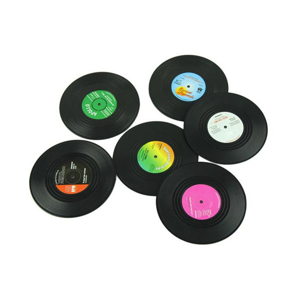 6PCS/set Retro Vinyl Coasters Drinks Table Cup Mat Home Decor CD Record Coffee Drink Placemat Tableware Spinning DHL Free Shipping