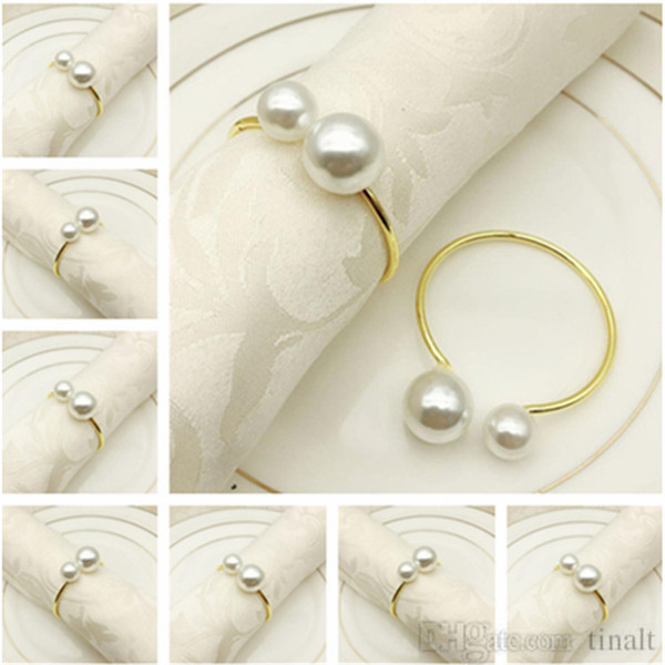 Fashion pearl napkin buckle Hotel wire iron Towel buckle The latest napkin decoration ring T9I006