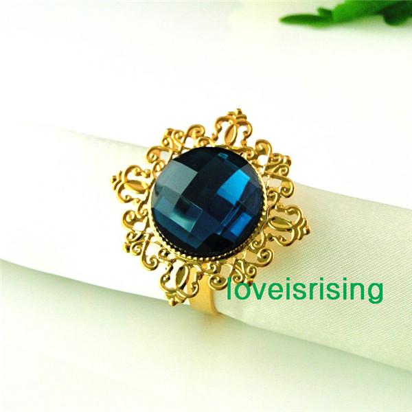 Lowest Price--50pcs Teal Blue Gold Plated Vintage Style Napkin Rings Wedding Bridal Shower Napkin holder-- Free Shipping