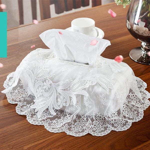 Wholesale- European style Embroidered tissue box cover elegant lace white tissue box towel home decorative textile for wedding living