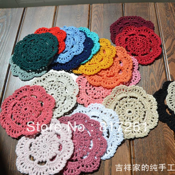 Free shipping wholesale 24 color 50 pic 10 cm round table mat crochet coasters zakka doilies cup pad props for lampshade for dinning table