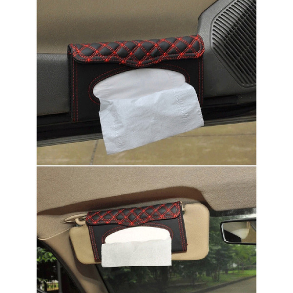 PU Leather Tissue Holder Sun Visor Car Tissue Box Cover Hanging Paper Dispenser For Napkins Clip Auto Interior Boite Mouchoir