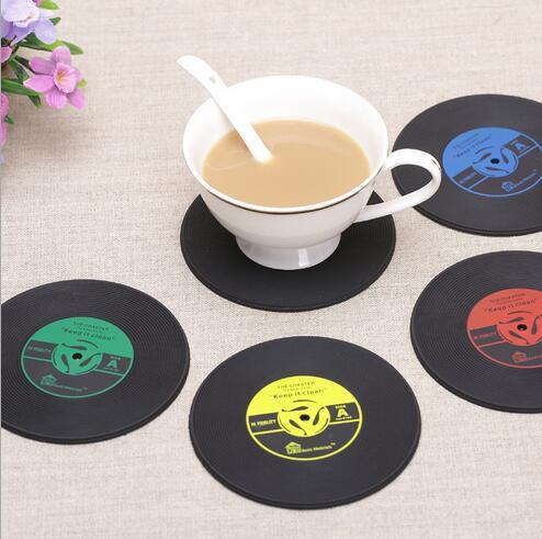 4 Colors Creative CD Cup Mat Retro Vinyl Coasters Non Slip Vintage Record Cup Pad Home Bar Table Decor Coffee Mats CCA6308 500pcs