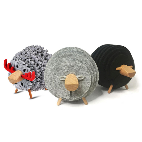 Christmas Gifts Sheep Shape Cup Table Mats Anti Slip Drink Coasters Insulated Round Felt Creative Home/Office Decor Nordic Style