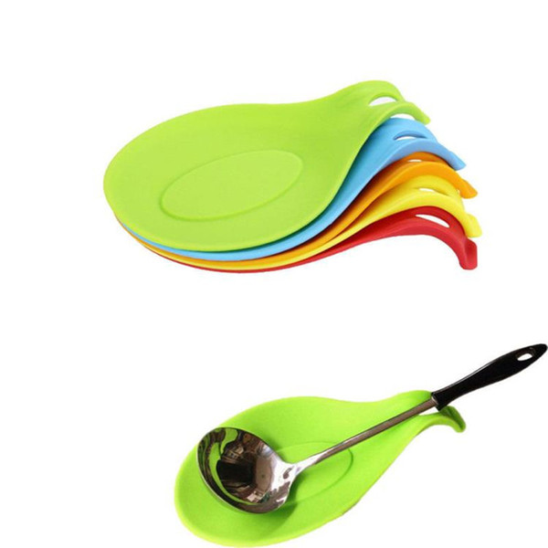 Wholesale- Candy Color Heat Resistant Spoon Silicone Stands Holders Kitchen Utensil Spatula Storage Mats Pads