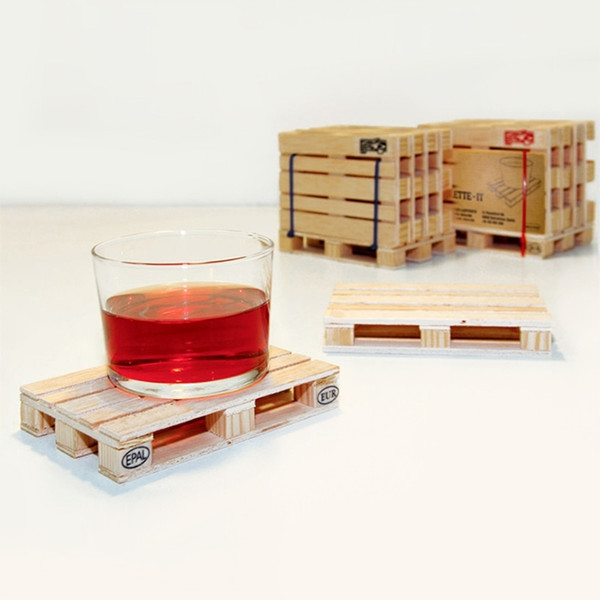 Wholesale-4Pcs/Set Coasters Crate Cup Pallet Protective Mug Mat Cute Wood Retro Holder Cute Mini Wooden Pallet Coasters