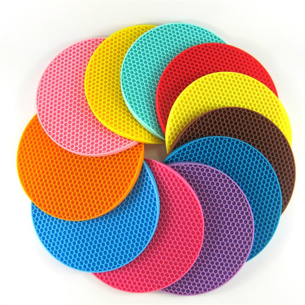 Kitchen Tableware Pads Round Honeycomb Silicone Pot Mat Non Slip Cup Coaster Heat Resistant Multi Color 2 35ww C R