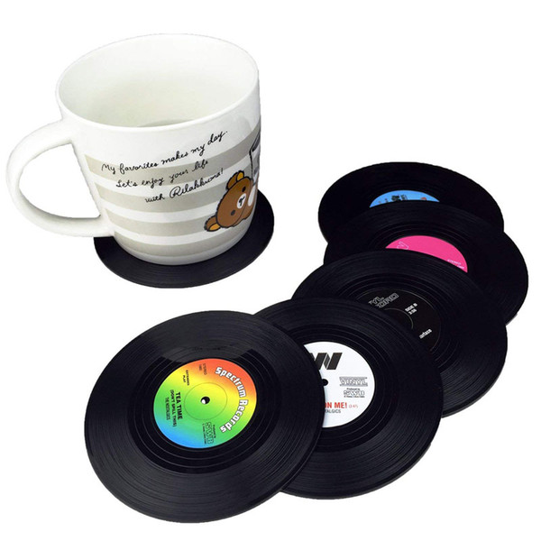 6Pcs Retro Vinyl Record Coasters Drink Cushion Home Office Coffee Drink Cup Insulation Placemat Pad Tabletop Decoration Gadgets