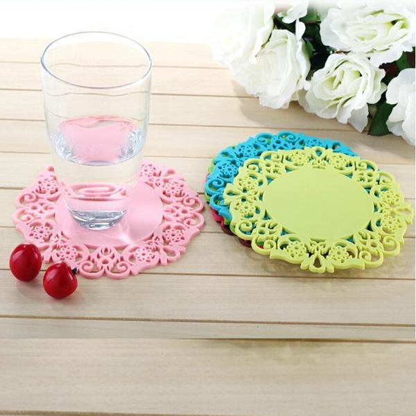 1 Set/4pc New Fashion Cute Beautiful Hollow Flower High Quality Silicone Cup Non-Slip Potholder Mat Free Shipping