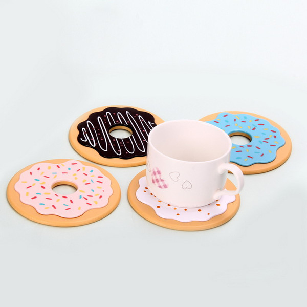 4 Pcs/set with box Table Cup Mat Decor Silicone Coffee Drink Placemat Tableware Spinning Retro Vinyl Donut Drinks Coasters