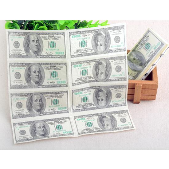 Wholesale- 100 Dollar Toilet Tissue Paper Napkin Printing Natural Comfort Funny Personality Party Popular Wipe