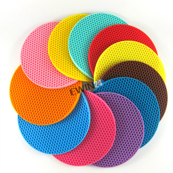 Silicone Round Non-slip Heat Resistant Mat Coaster Cushion Placemat Pot Holder Assorted colors 100% New Durable