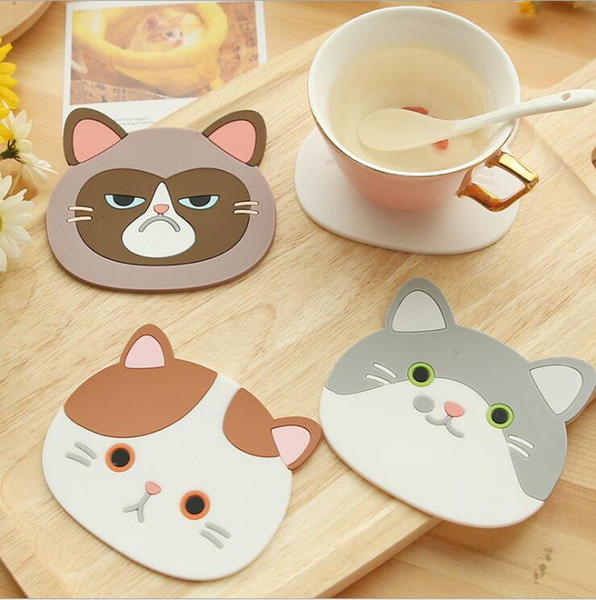 Silicone Cup Mat Pad Cute Cartoon Cat Coffee Drink Cup Placemat Beverage Pot Pan Holder Pad Kitchen Supplies Coffee Cup Mug Drink Pads