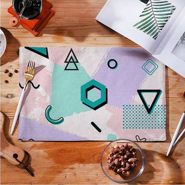 Geometry Table Mat Desk Placemat Cotton and Linen Coffee Cup Heat Proof Pad Table Decoration Breakfast Photo Props Pads Home Kithen Bar