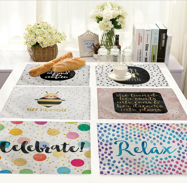 Words Pattern Table Mats Cotton Linen Insulation Pads Cup Wine Mat Dishware Coasters Cartoon Kitchen Decorative Placemats Home Decor YW1185