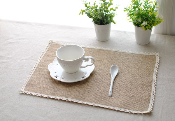 Blank jute placemat with lace 12x16 iches natural jute tablemat 100% linen placemat for DIY crafting