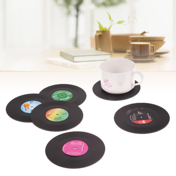 6PCS/set Retro Vinyl Coasters Drinks Table Cup Mat Home Decor CD Record Coffee Drink Placemat Tableware Spinning DHL Free Shipping ST138