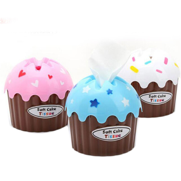 Wholesale- 3pcs Tissue Boxes Creative Cute Ice Cream Cake Towel Tube With Bath Toilet Paper Tissue Box Car Kit Toothbrush Cup High Quality