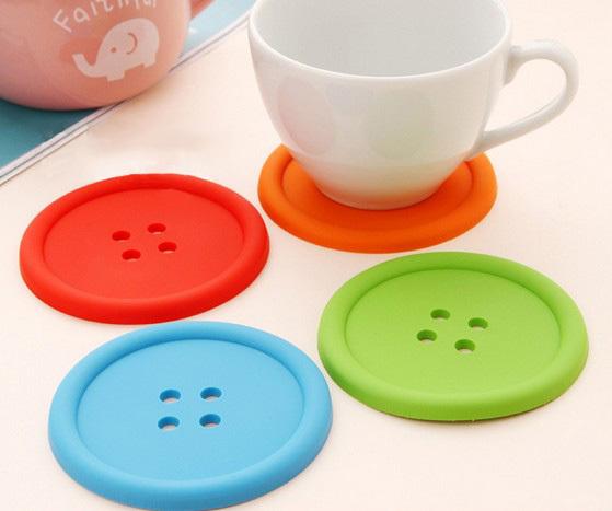 DHL Free shipping 200pcs round silicone coasters cute button coasters Cup mat 1203#03