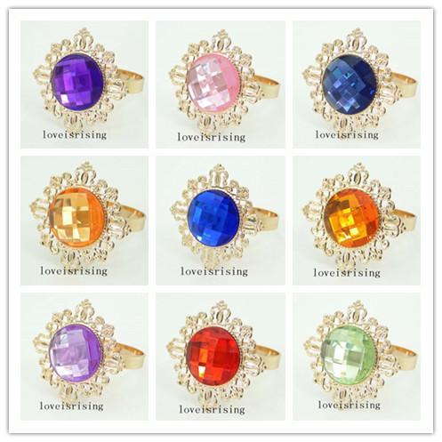 22 colors --10pcs Fashion Beautiful Acrylic Gem Gold Plated Napkin Rings Napkin Cloth Rings Wedding Party Table Decor Napkin Holder