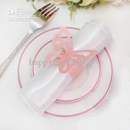 Free Shipping-100pcs Pink Color Vintage Style Paper Butterfly Napkin Rings Wedding Bridal Shower Napkin holder