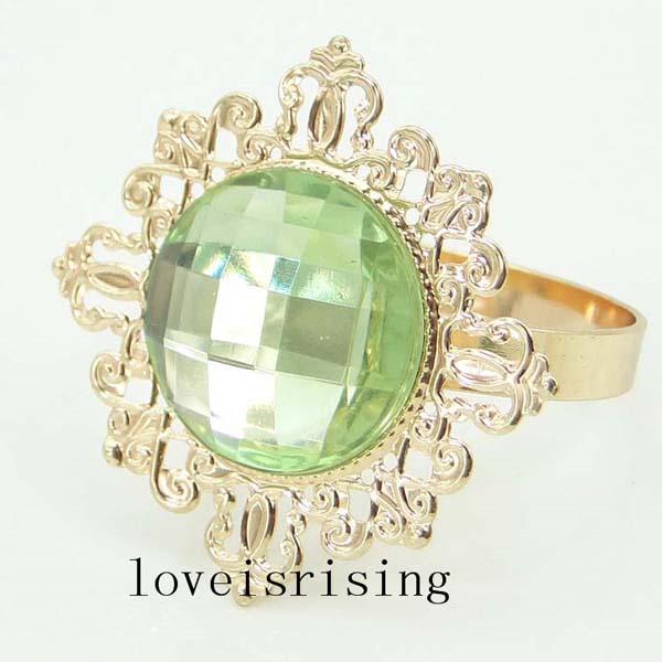 50PCS/Lot Beautiful sparkling light green gemstones Gold Plated Napkin Rings Wedding Party Table Decorations Napkin Holder