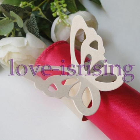 High Quality-Free Shipping-50pcs White Color Vintage Style Paper Butterfly Napkin Rings Wedding Bridal Shower Napkin holder