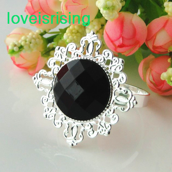 Lowest Price--100% High Quality 50pcs Black Gem Vintage Style Napkin Rings Wedding Bridal Shower Napkin holder-- Free Shipping