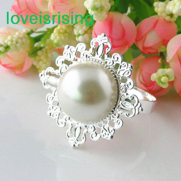 Lowest Price--100% High Quality 50pcs Ivory Pearl Vintage Style Napkin Rings Wedding Bridal Shower Napkin holder-- Free Shipping