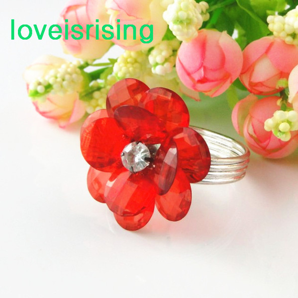 3 Color Flower U Pick --50PCS RED Acrylic Crystal Flower Gem Vintage Style Napkin Ring Wedding Bridal Shower Favor Napkin holder