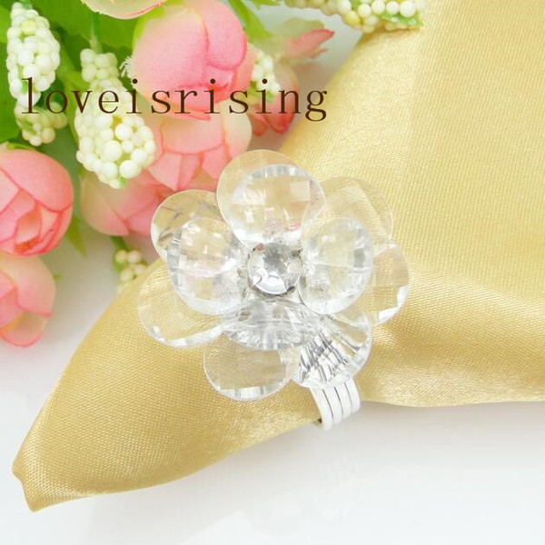 3 Color Flower U Pick--50pcs high quality CLEAR crystal flower Flower Gem Napkin Ring Wedding Bridal Shower Favor