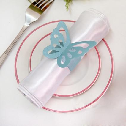 Free Shipping-50pcs High Quality Sky Blue Paper Butterfly Napkin Rings Wedding Bridal Shower Wedding Favors-New Arrivals