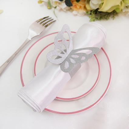 Free Shipping-50pcs High Quality Silver Paper Butterfly Napkin Rings Wedding Bridal Shower Wedding Favors-New Arrivals