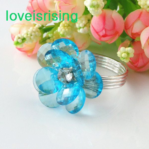 3 Color Flower U Pick --FREE SHIPPING-50PCS Blue Acrylic Flower Gem Napkin Ring Wedding Bridal Shower Favor Napkin holder