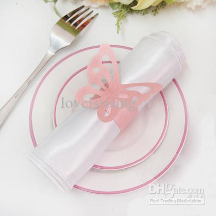 Free Shipping-50pcs High Quality Pink Paper Butterfly Napkin Rings Wedding Bridal Shower Wedding Favors-New Arrivals