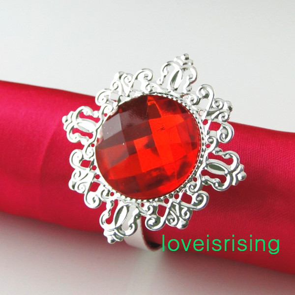 FREE SHIPPING-100Pcs high quality RED Gem Gem Vintage Style Napkin Rings Wedding Bridal Shower Napkin holder-- Free Shipping