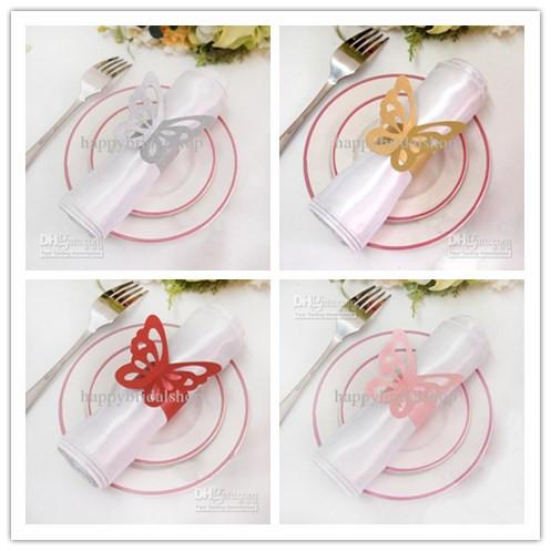 7 Colors Pick--50pcs Silver Color Vintage Style Paper Butterfly Napkin Rings Wedding Bridal Shower Napkin holder-- Free Shipping