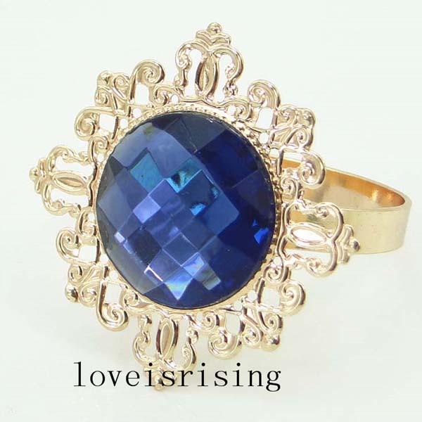 High Quality--100pcs Navy Blue Gold Plated Vintage Style Napkin Rings Wedding Bridal Shower Napkin holder-- Free Shipping
