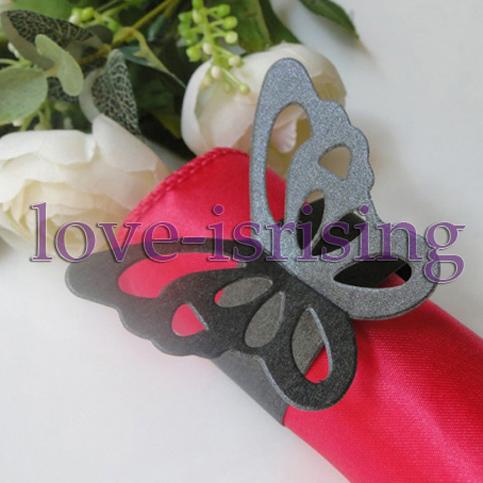 High Quality-Free Shipping-100pcs Black Color Vintage Style Paper Butterfly Napkin Rings Wedding Bridal Shower Napkin holder