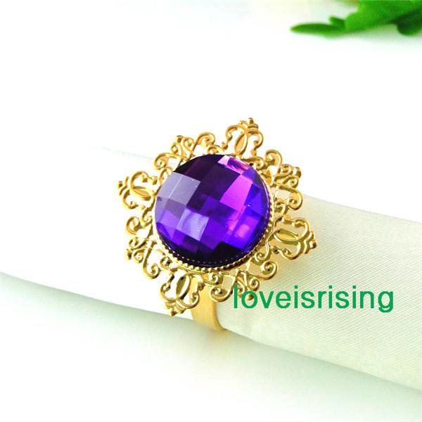 Lowest Price--50pcs Purple Gold Plated Vintage Style Napkin Rings Wedding Bridal Shower Napkin holder-- Free Shipping