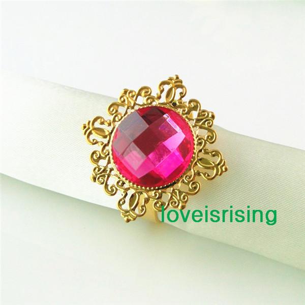 Lowest Price--50pcs Fuchsia Gold Plated Vintage Style Napkin Rings Wedding Bridal Shower Napkin holder-- Free Shipping